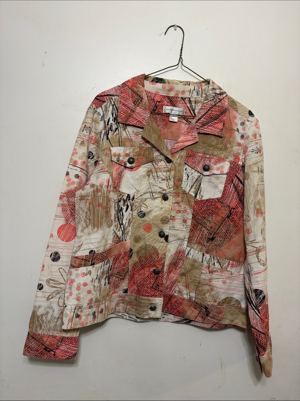 Christopher & Banks Coral and Tan Patchwork Jean Jacket